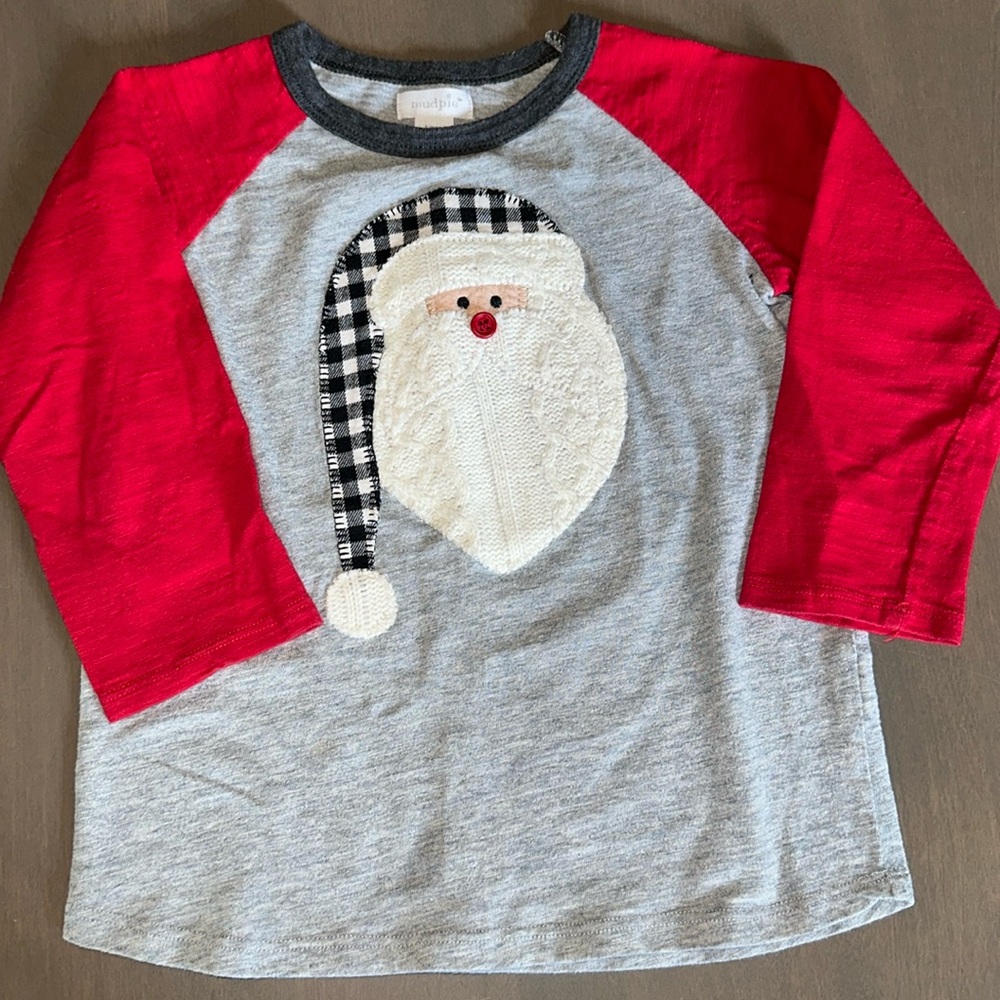 mud pie  Santa 3/4 long sleeve tee boys size 4T-5T